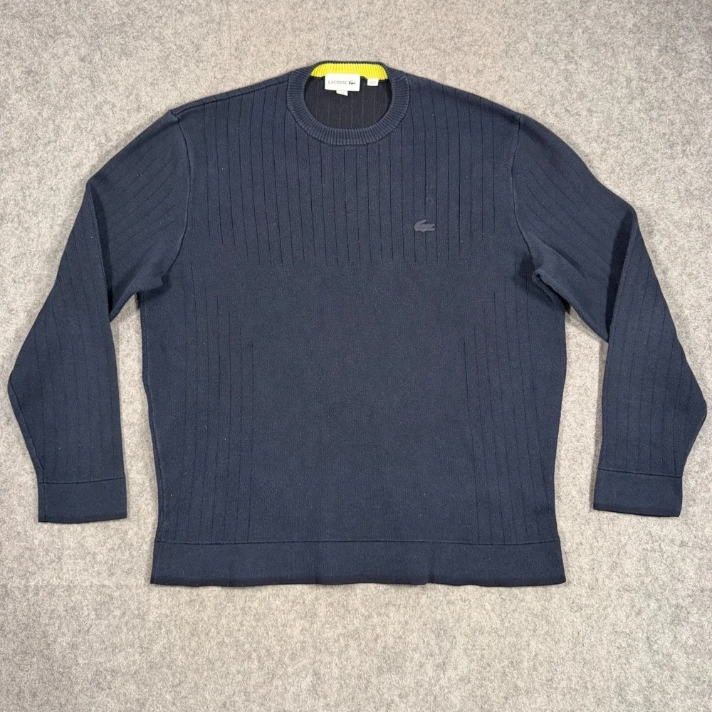 Lacoste Dark Navy Blue Ribbed Knit Crew Neck Pullover Sweater Men's Size‎ XL